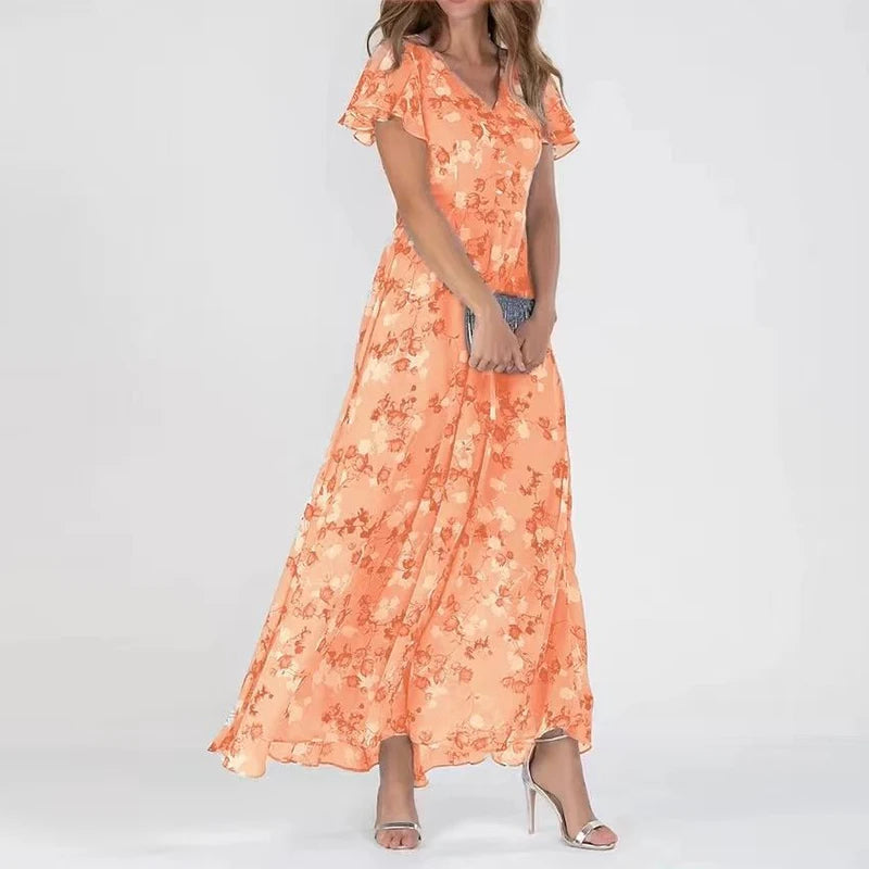 Levoire | Robe Maxi Avec Imprimé Floral Abricot