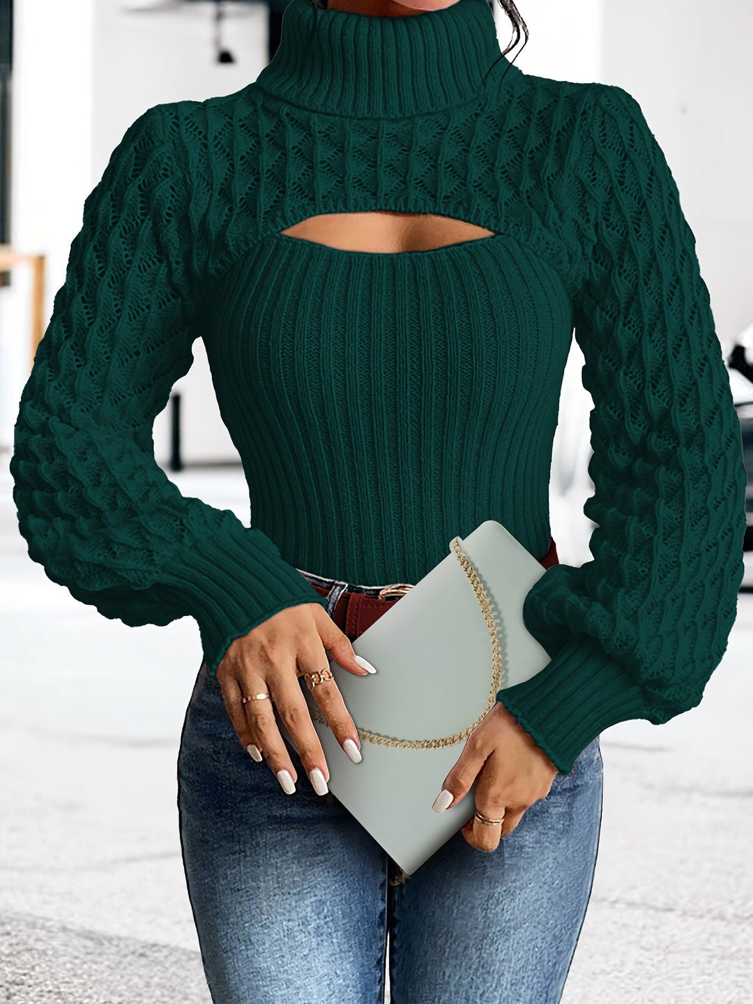 Levoire | Pull À Col Roulé Unicolore En Tricot Pointelle