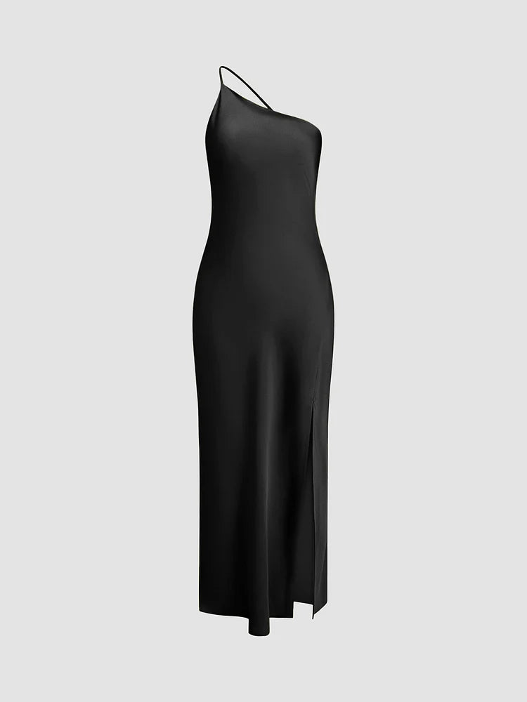 Levoire | Robe satin fendue élégante noir