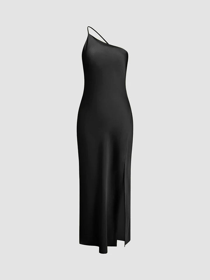 Levoire | Robe satin fendue élégante noir
