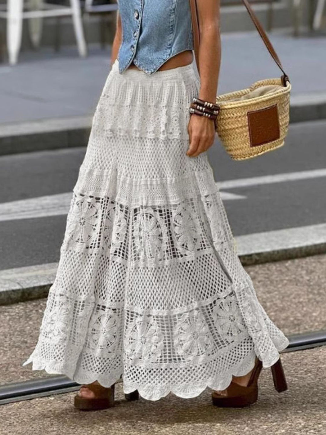 Levoire | Jupe Maxi À Trous Boho Chic & Élégante Blanc Une taille