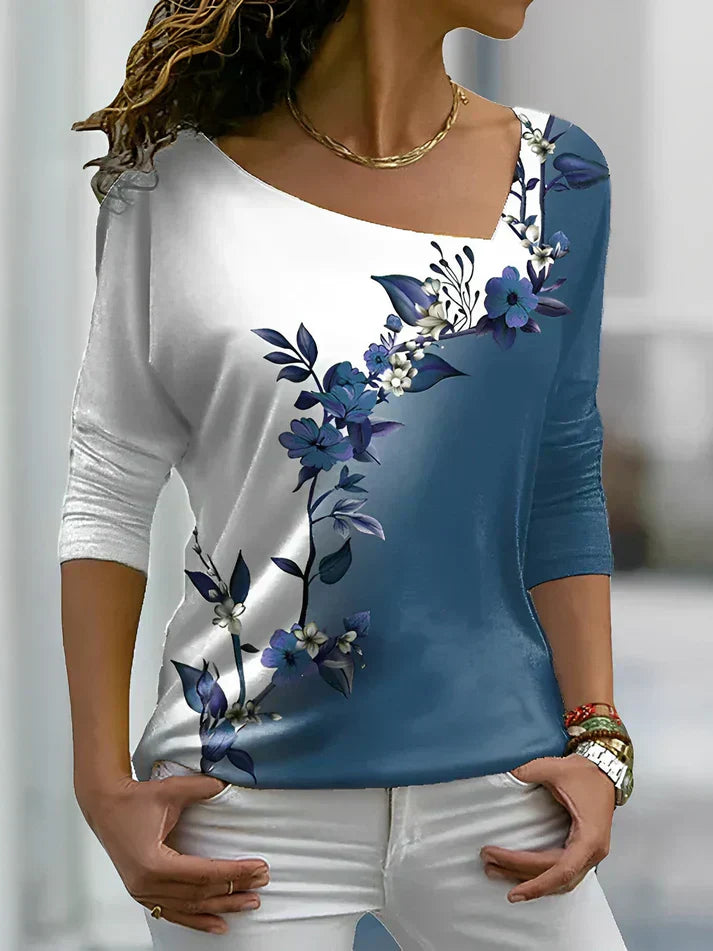 Levoire | T-Shirt À Manches Courtes Floralskontrasti Bleu