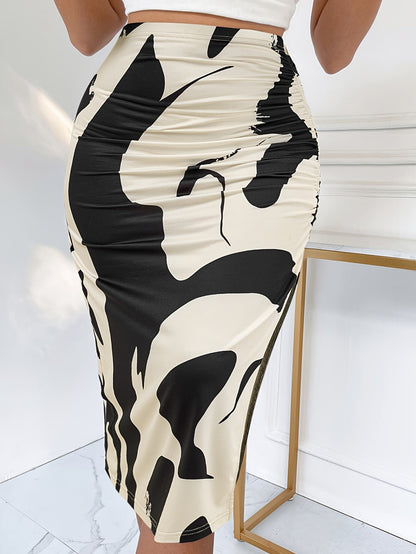 Levoire | Jupe Courte Avec Imprimé Abstrait Et Volants Fond Abricot Fleurs Noires