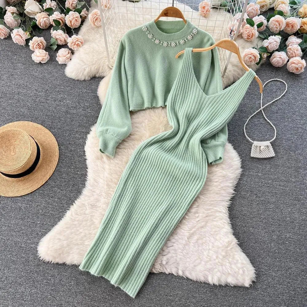 Levoire | Ensemble en tricot à deux pièces avec décolleté en V Vert clair Uniforme