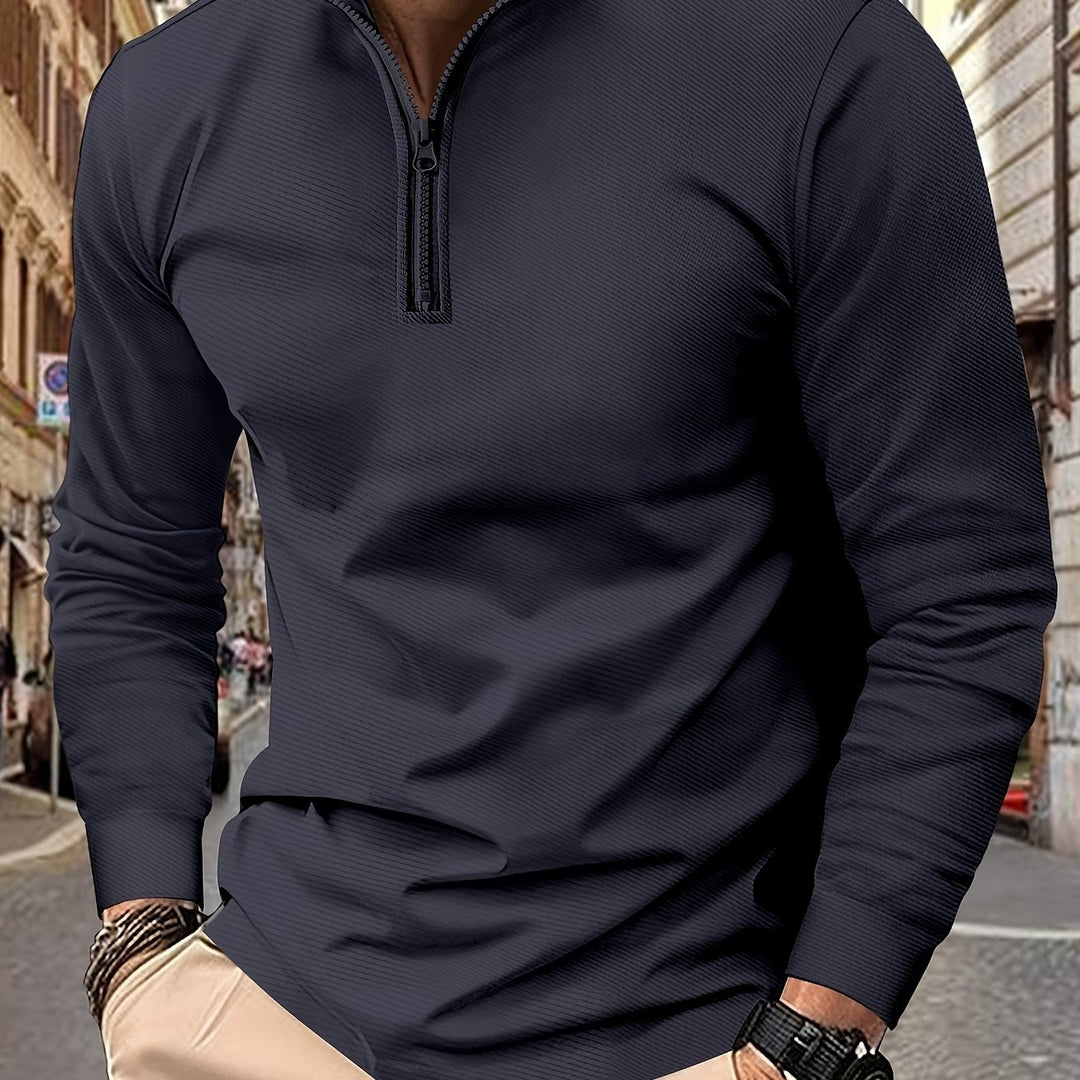 Levoire | T-Shirt Uni Pour Homme À Manches Longues Et Col Zippé Merimustav