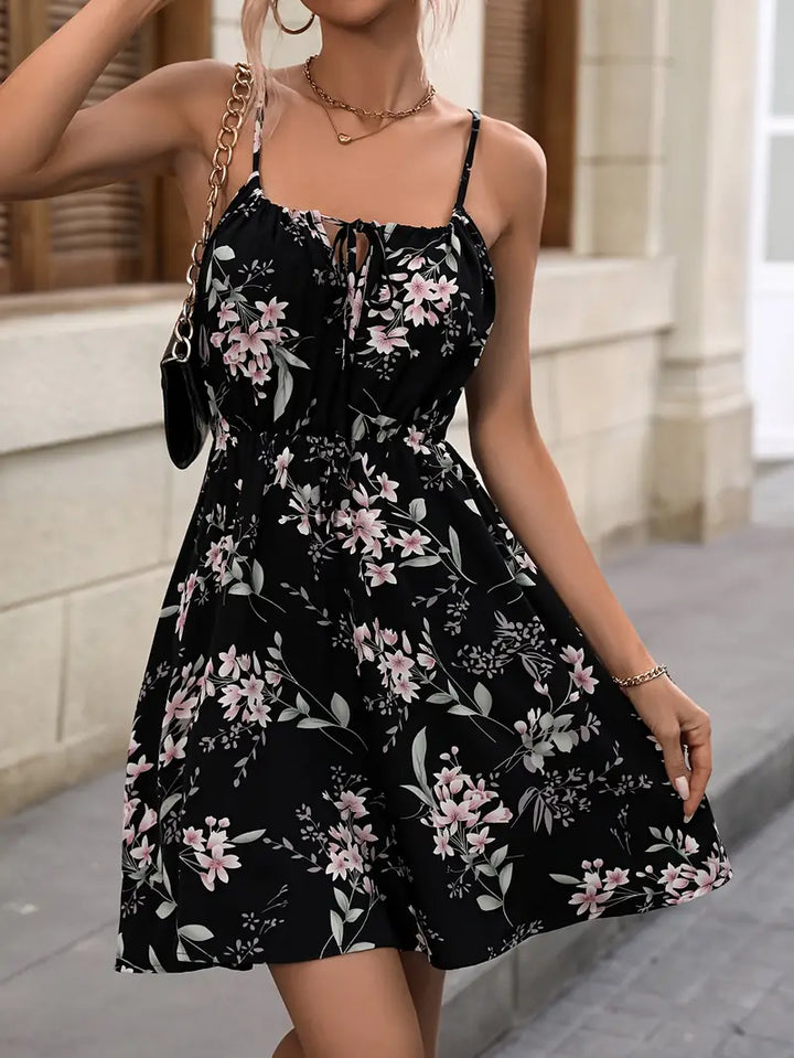 Levoire | Robe De Vacances Avec Imprimé Floral, Taille Étroite Et Bretelles Spaghetti