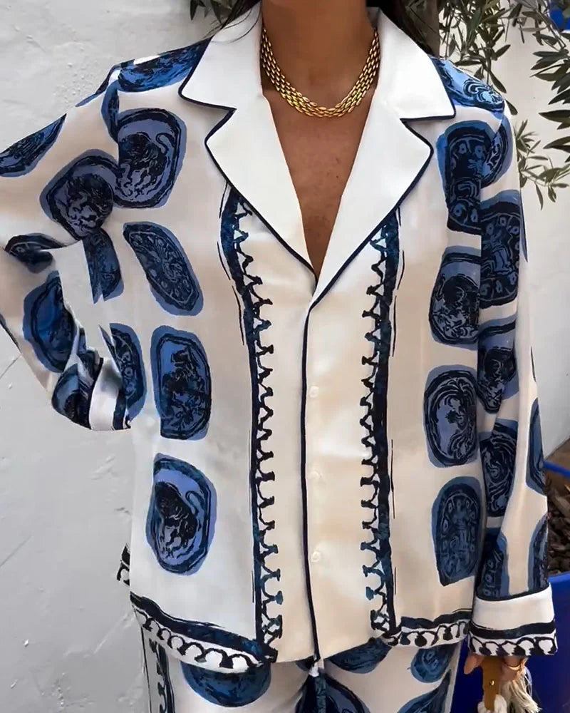 Levoire | Chemise Imprimée Avec Pantalon Large Ensemble Deux Pièces