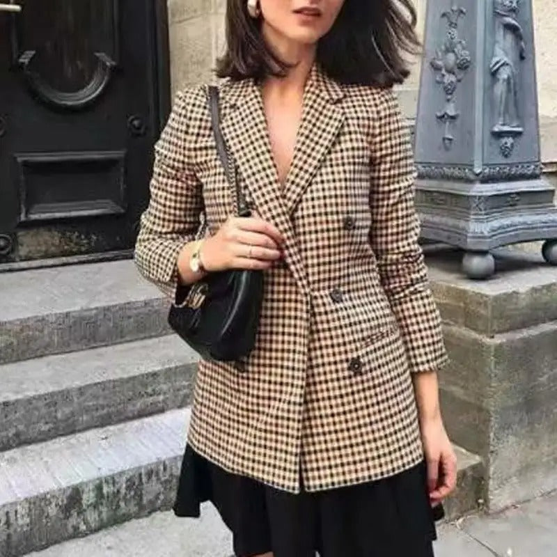 Levoire | Veste Bleue Classique À Double Bouton Avec Motif À Carreaux