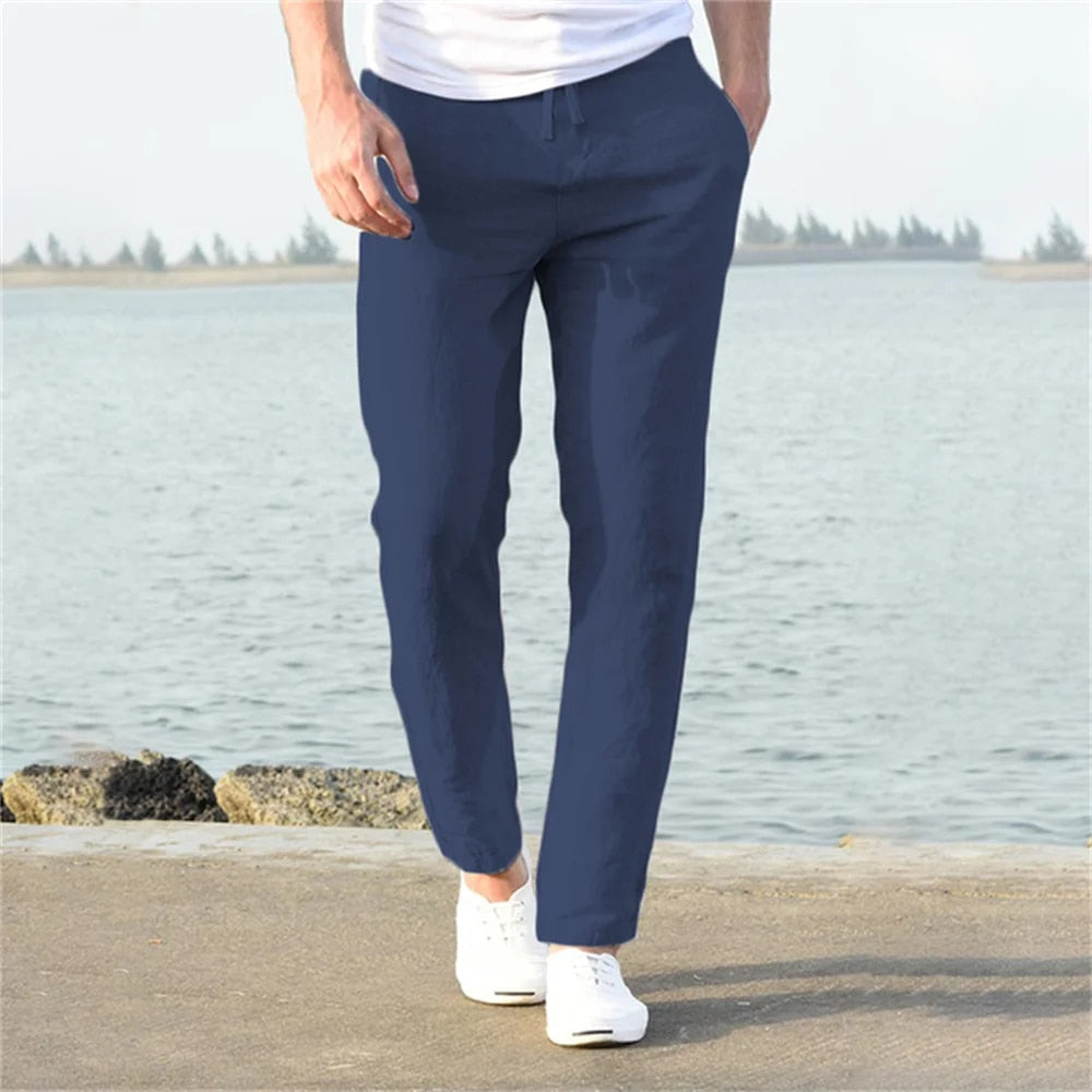 Levoire | Pantalon En Lin Léger Pour Homme Décontracté, Confortable & Respirant Bleu foncé