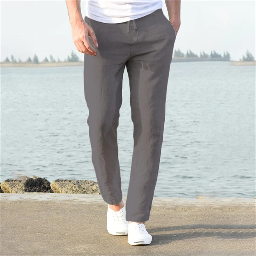 Levoire | Pantalon En Lin Léger Pour Homme Décontracté, Confortable & Respirant Gris