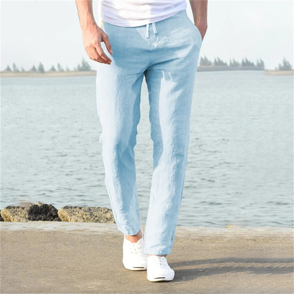 Levoire | Pantalon En Lin Léger Pour Homme Décontracté, Confortable & Respirant Bleu clair