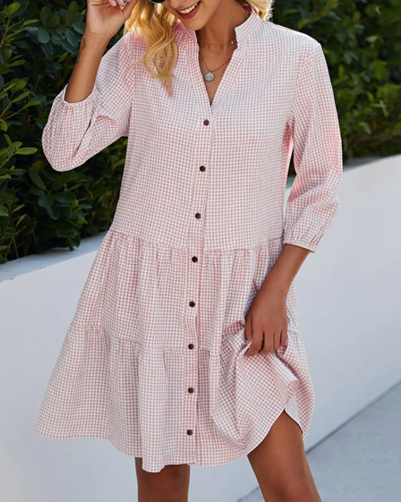 Levoire | Robe À Carreaux Avec Col Montant Rosa