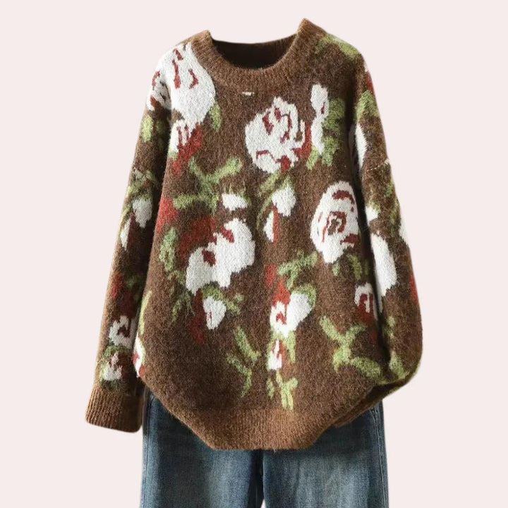 Levoire | Pull En Tricot Avec Motif Floral Pour Femmes Café