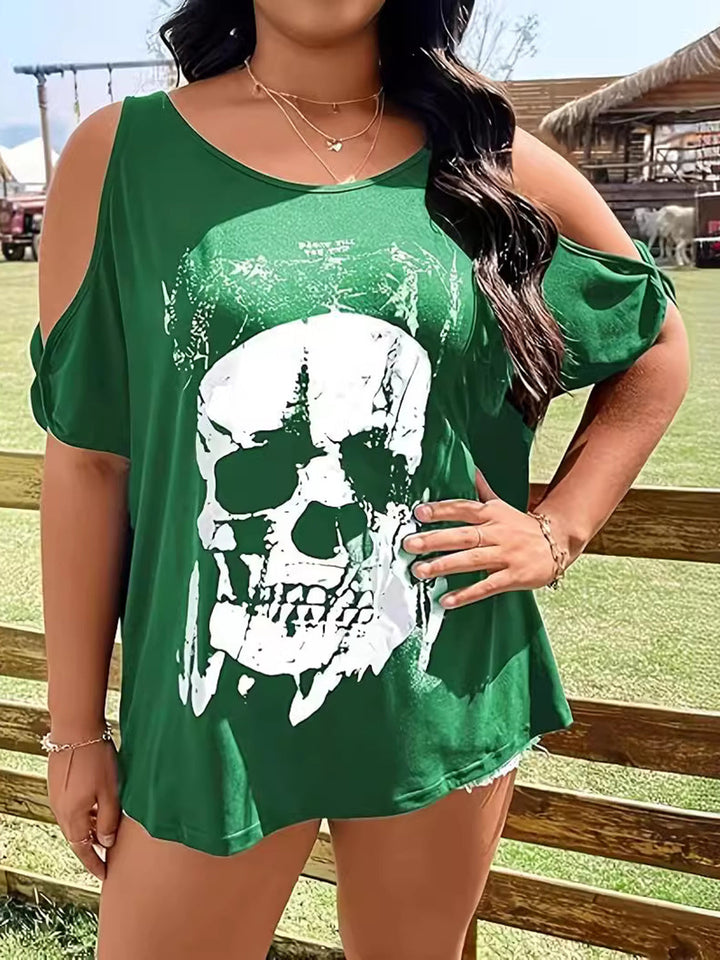 Levoire | Grande Taille Lurekantsmønster Col Rond Épaules Nues T-shirt