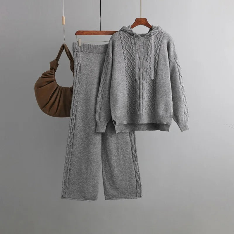 Levoire | Pull En Maille À Manches Longues Avec Pantalon Large Ensemble De Deux Pièces Gris Une taille