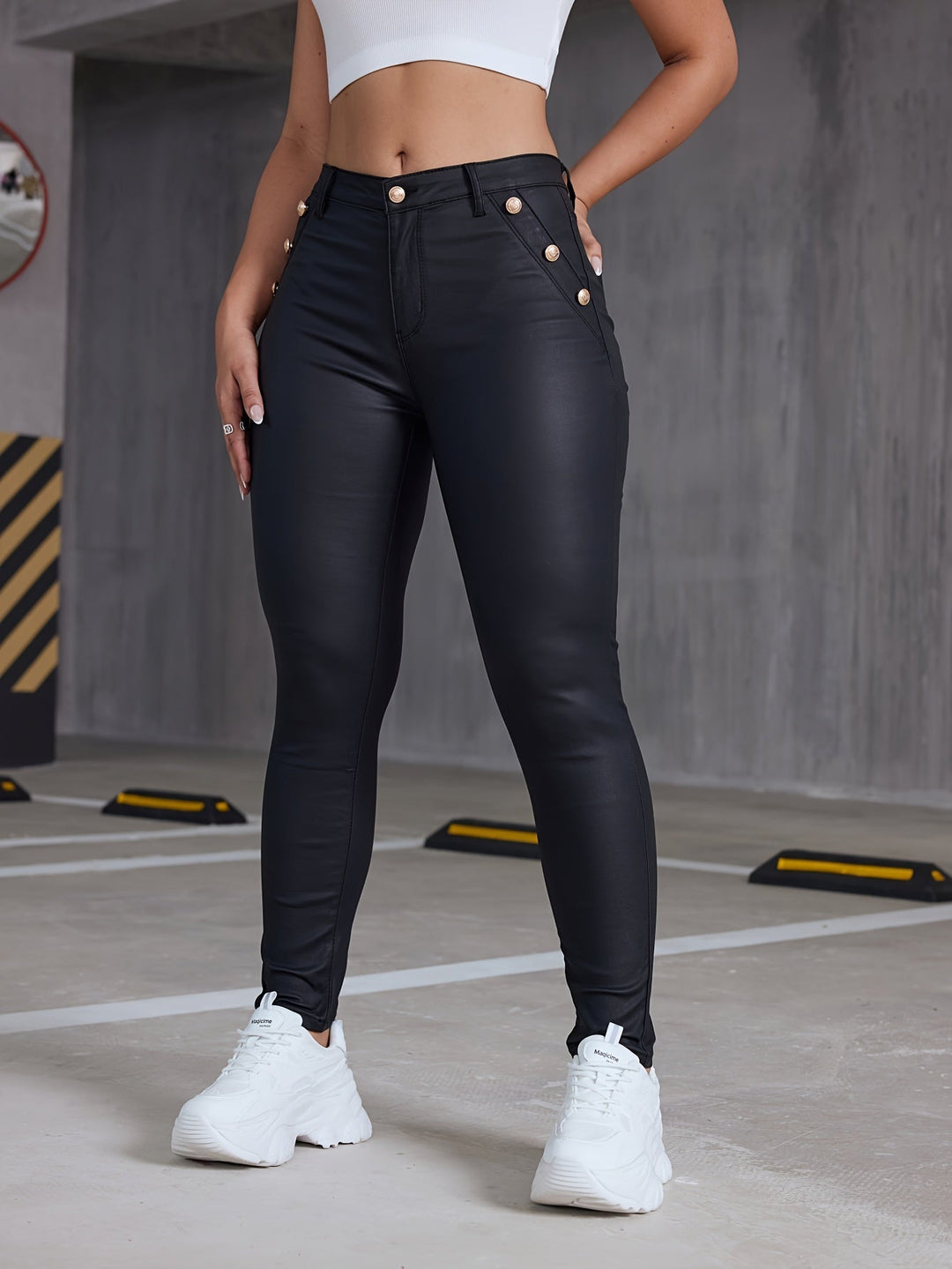 Levoire | Jean Slim Fit Pu Cuir Noir Skinny