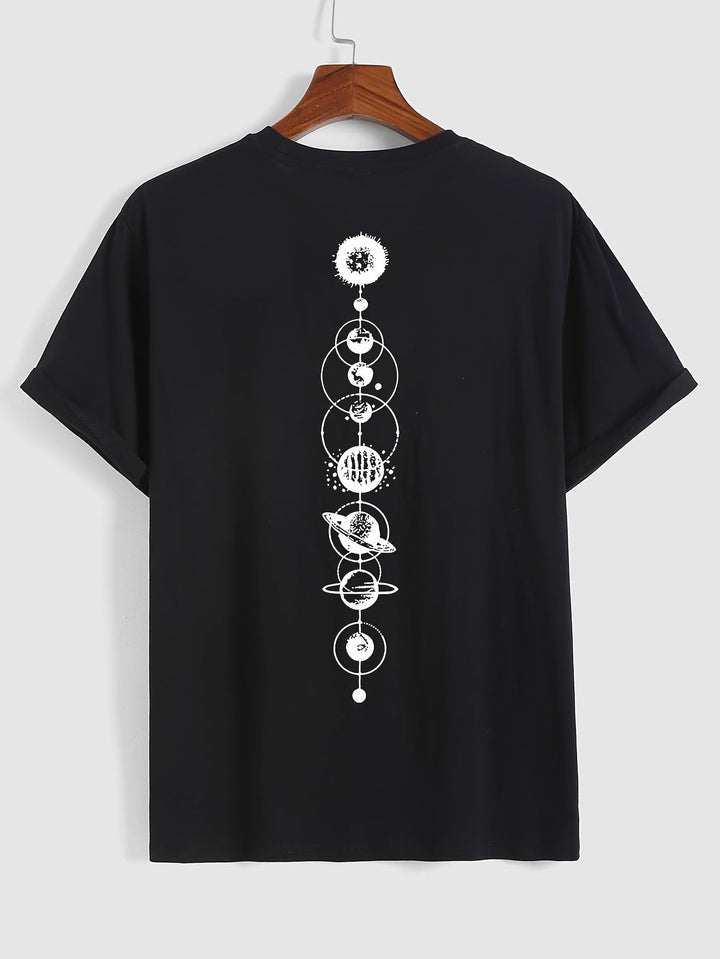 Levoire | T-Shirt Pour Hommes Rento Avec Imprimé Planètes En 100% Coton Noir