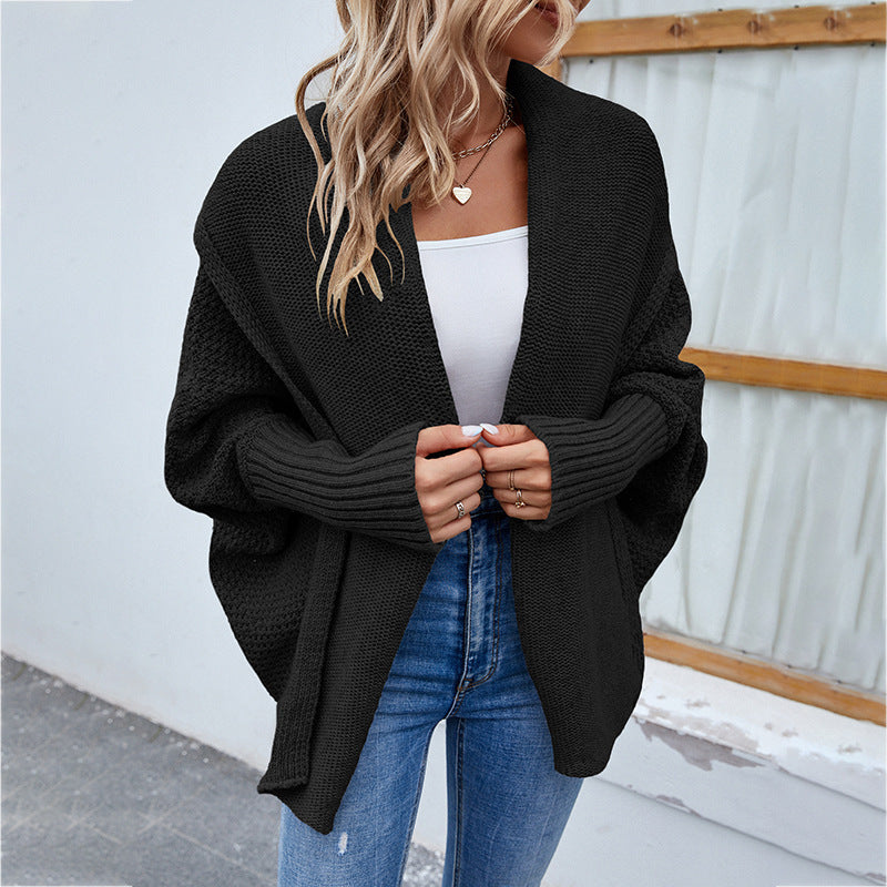 Levoire | Grand Cardigan En Tricot Avec Des Manches Chauve-Souris, Automne/ Noir