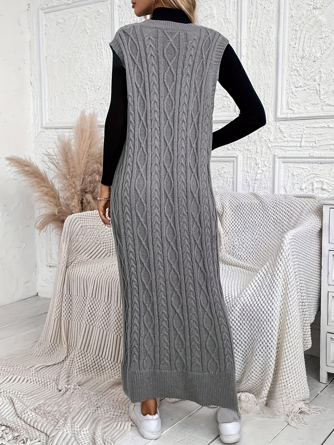 Levoire | Robe Maxi Sans Manches Rayée Avec Motif En Câble Et En Col V