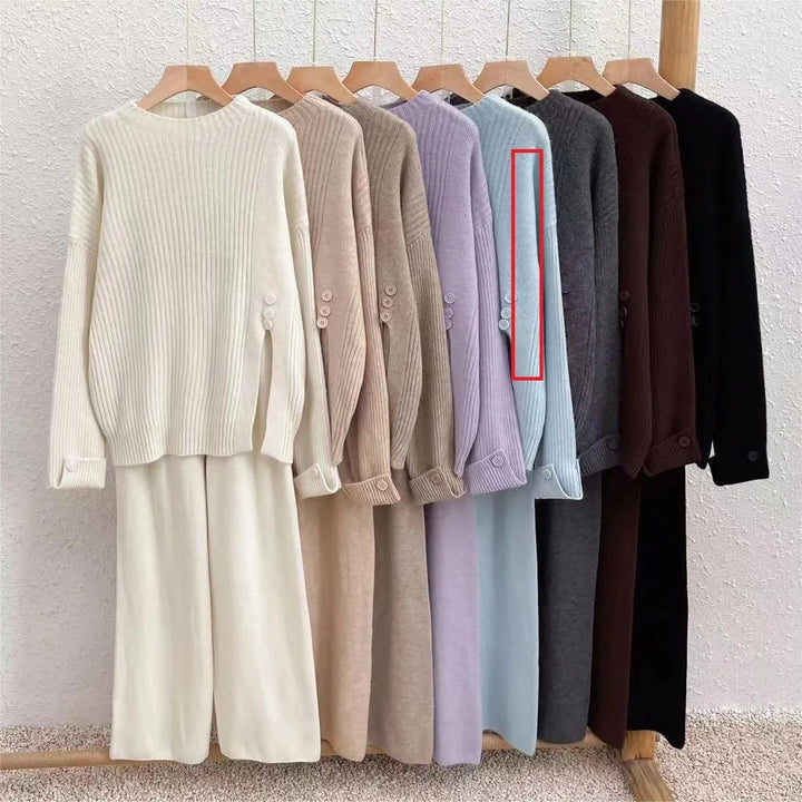Levoire | Ensemble deux pièces avec un pull en tricot et un pantalon à manches larges Bleu ciel Taille libre