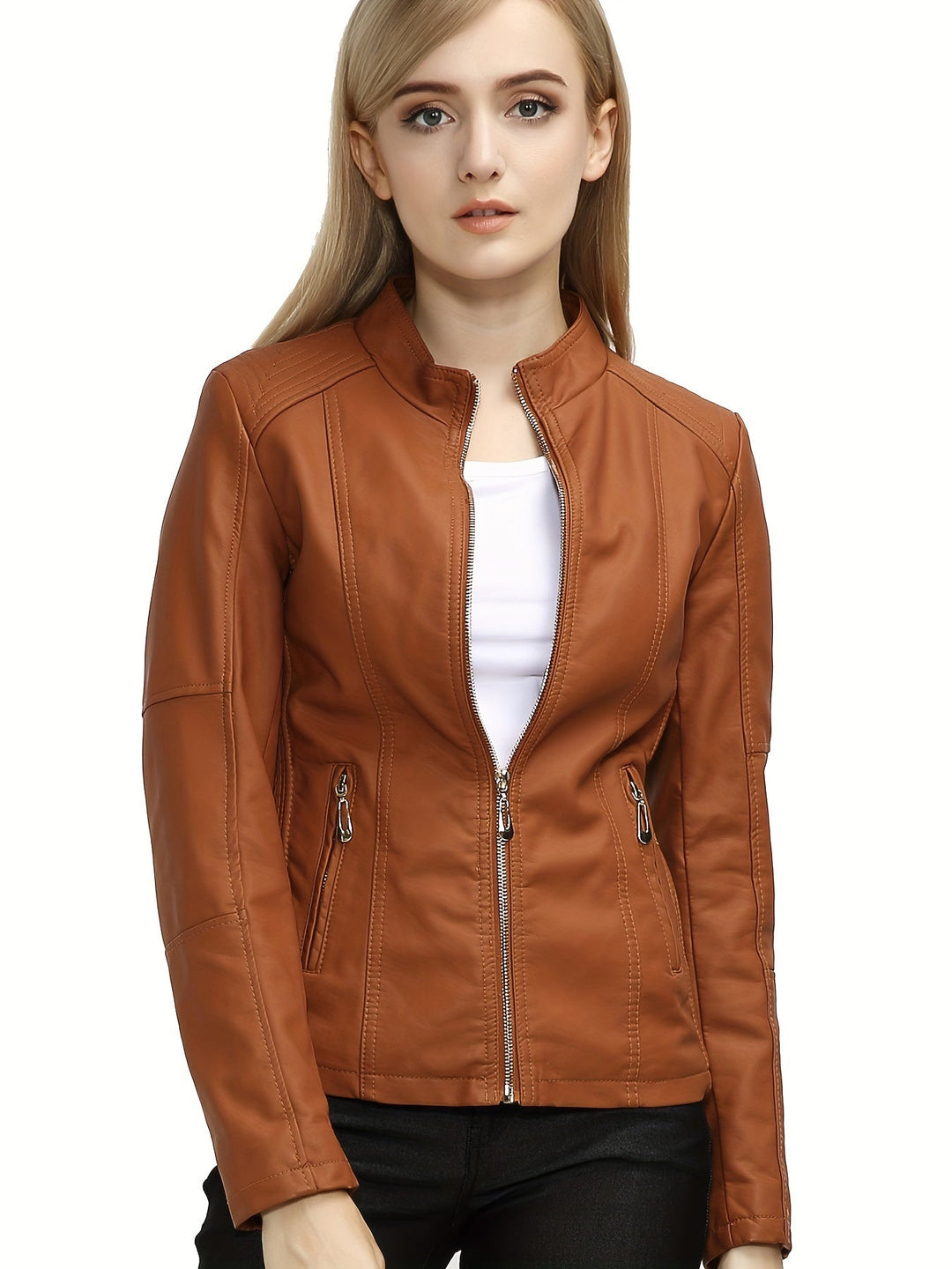 Levoire | Veste En Simili Cuir Décontractée Plus Size Pour Femmes Avec Fermeture Éclair Et Revers