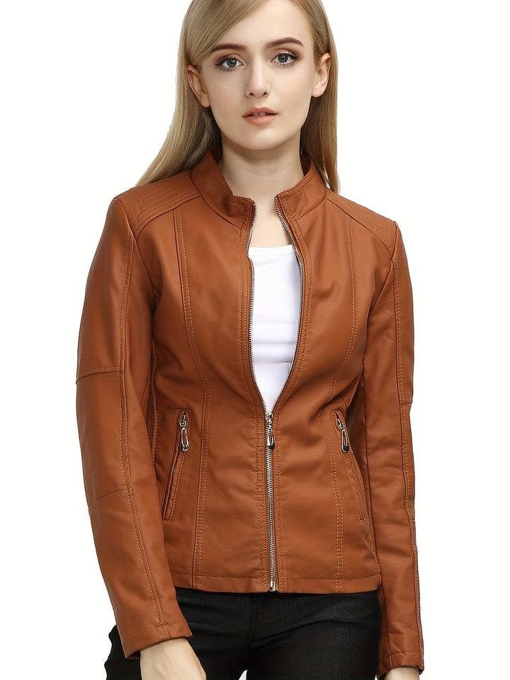 Levoire | Veste En Simili Cuir Décontractée Plus Size Pour Femmes Avec Fermeture Éclair Et Revers