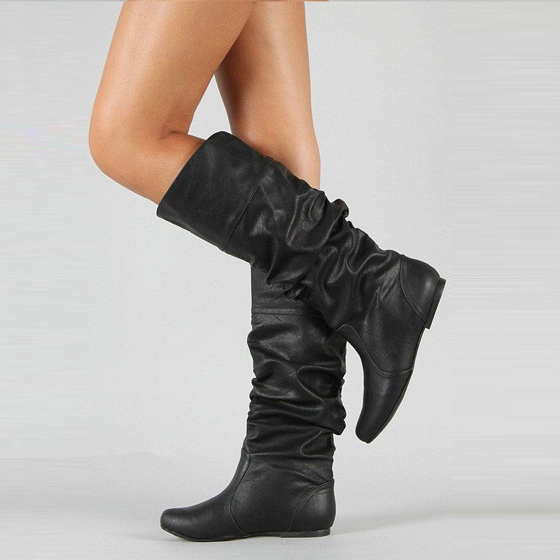Levoire | Grande Taille Mollet Moyen Bottes Plissées Noir