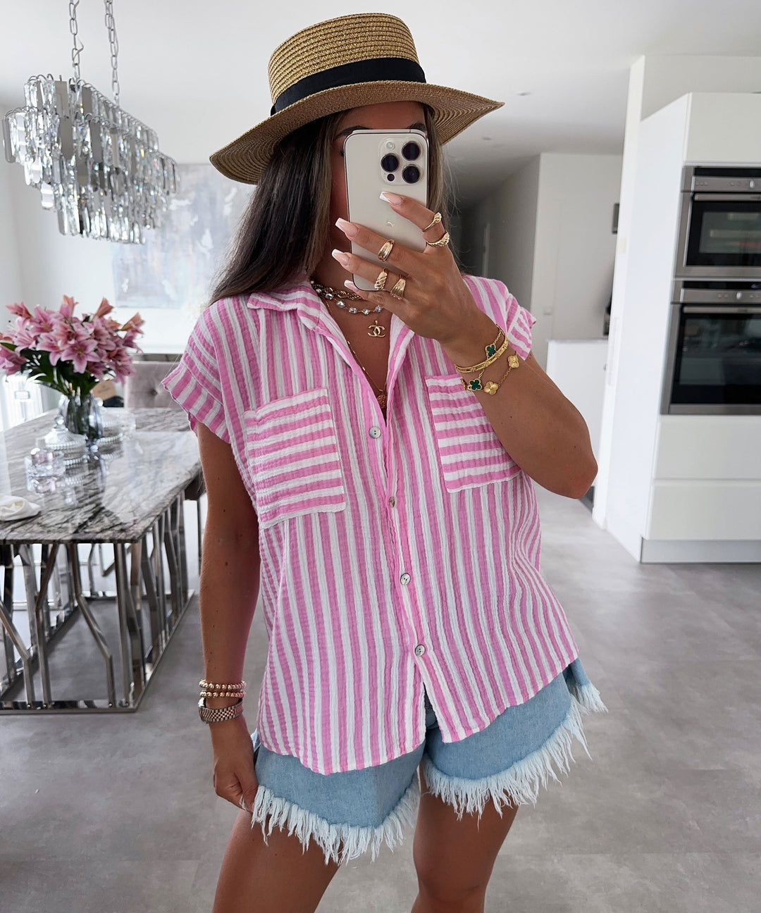 Levoire | Bébé Rosa Rayé Chemise À Manches Courtes