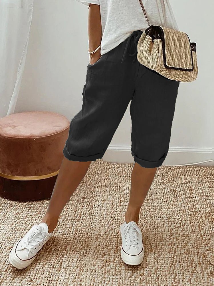 Levoire | Pantalons Courts Pour Femmes En Coton Et Lin Noir