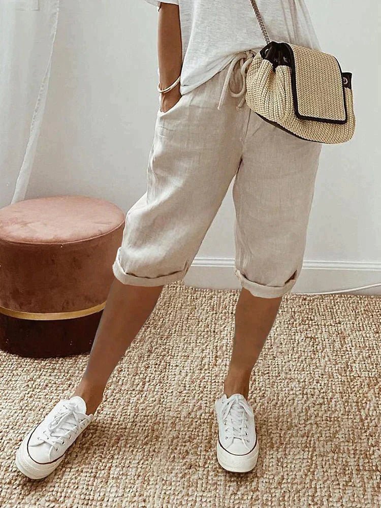Levoire | Pantalons Courts Pour Femmes En Coton Et Lin Beige