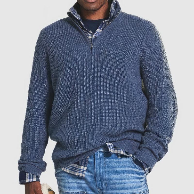 Levoire | Pull En Tricot Pour Hommes Avec Fermeture Éclair Bleu