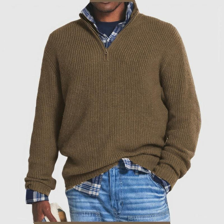 Levoire | Pull Homme En Tricot Avec Fermeture Éclair Khaki