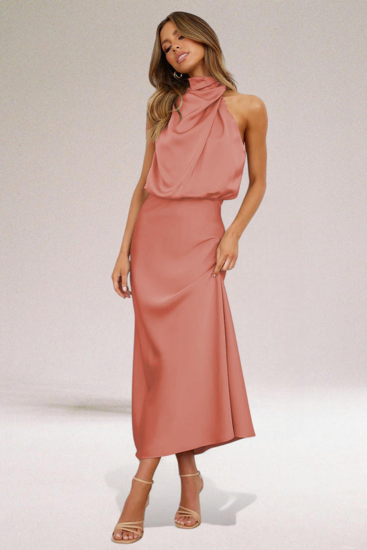 Levoire | Robe En Satin Glamour Avec Dos Nu Orange