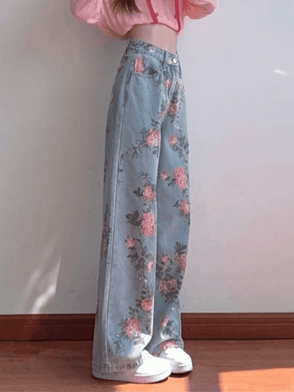 Levoire | Jean Boyfriend Taille Haute Blumen