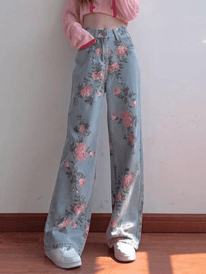 Levoire | Jean Boyfriend Taille Haute Blumen