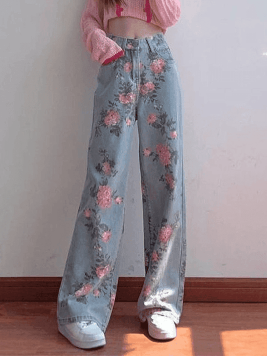 Levoire | Jean Boyfriend Taille Haute Blumen