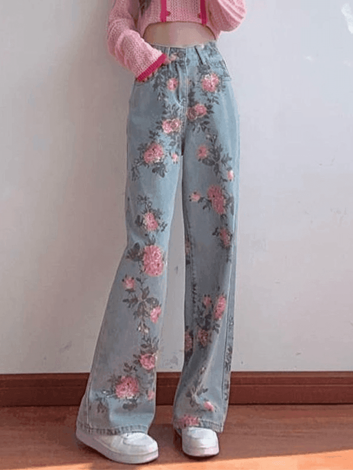 Levoire | Jean Boyfriend Taille Haute Blumen