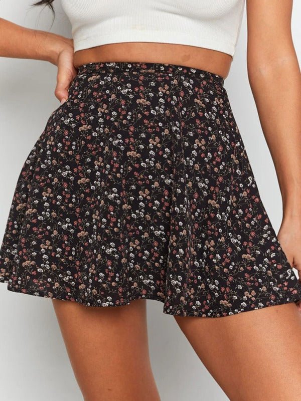 Levoire | Jupe florale taille haute jupe parasol fermeture éclair invisible jupe en chiffon imprimée pour femmes Noir