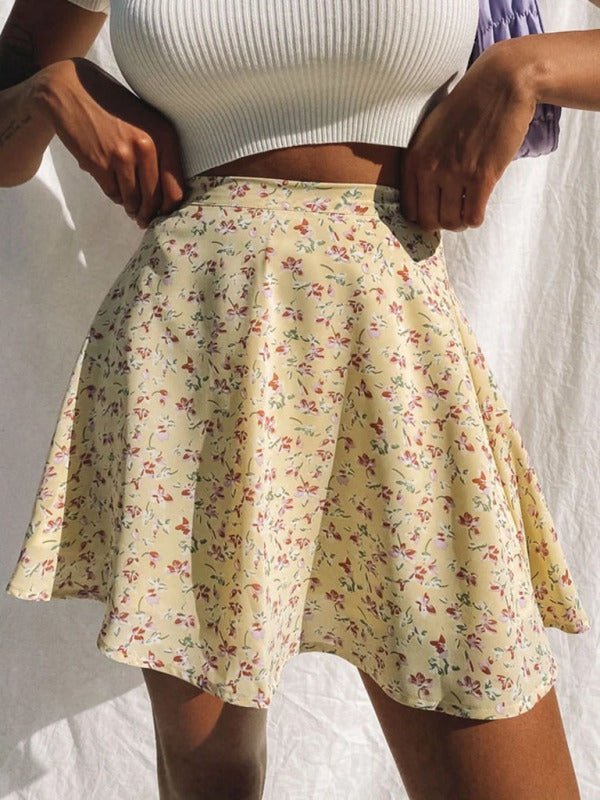 Levoire | Jupe florale taille haute jupe parasol fermeture éclair invisible jupe en chiffon imprimée pour femmes