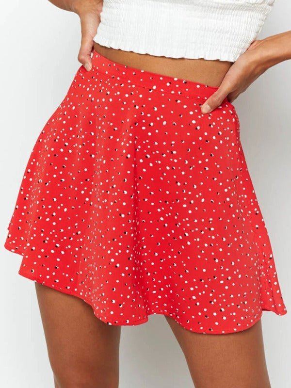 Levoire | Jupe florale taille haute jupe parasol fermeture éclair invisible jupe en chiffon imprimée pour femmes Rot