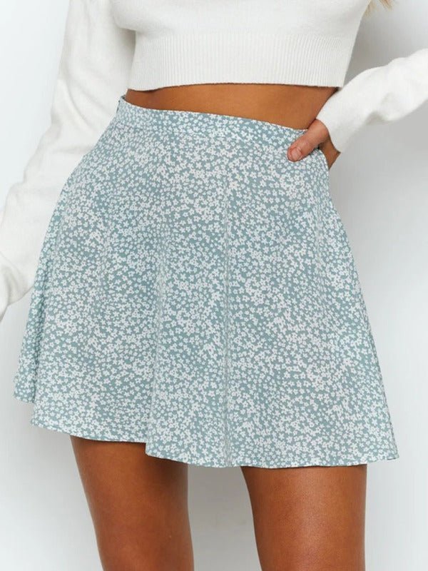 Levoire | Jupe florale taille haute jupe parasol fermeture éclair invisible jupe en chiffon imprimée pour femmes Bleu