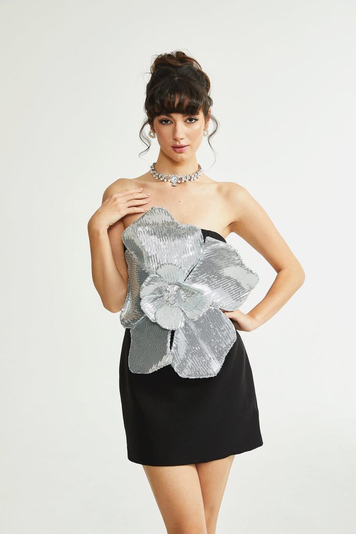 Levoire | Fausse Fleur Mini Robe Noir