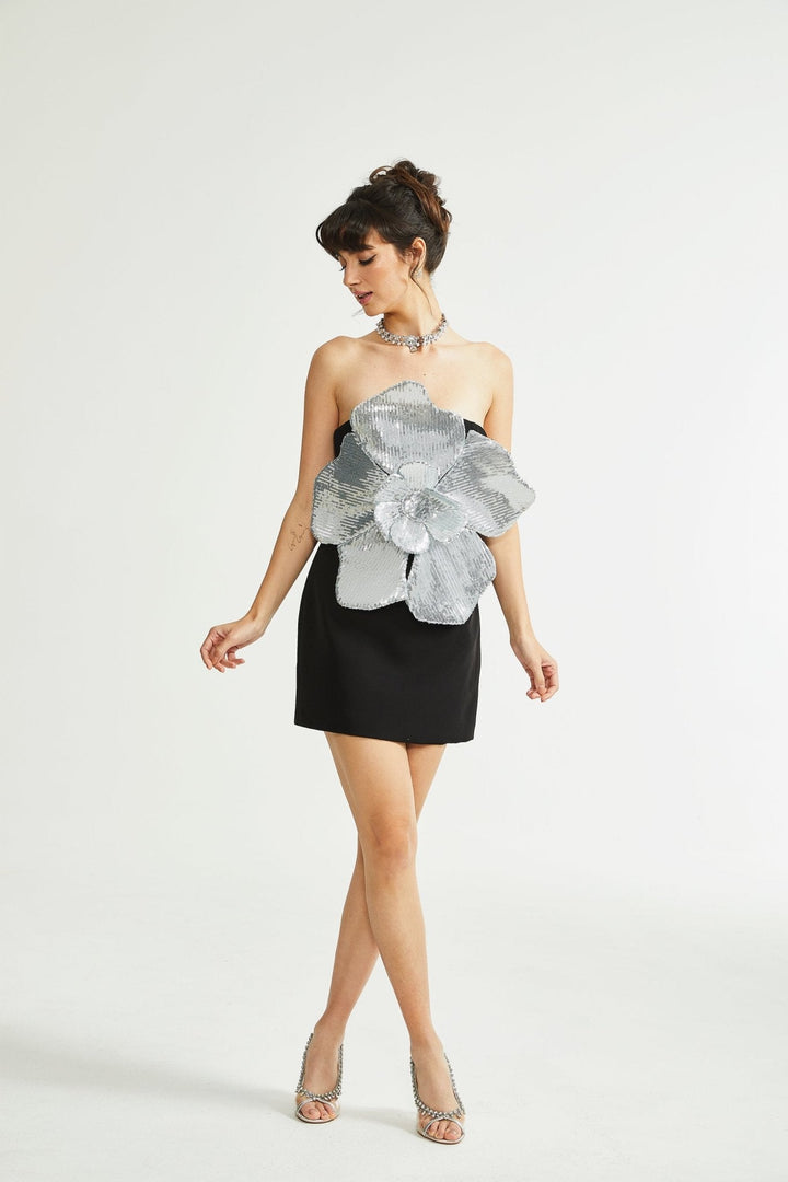 Levoire | Fausse Fleur Mini Robe Noir