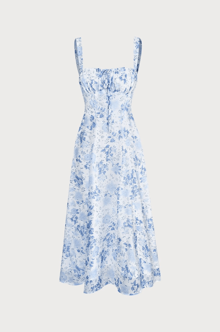 Levoire | Robe Midi Avec Fleurs Robe Femme Élégance & Confort Bleu