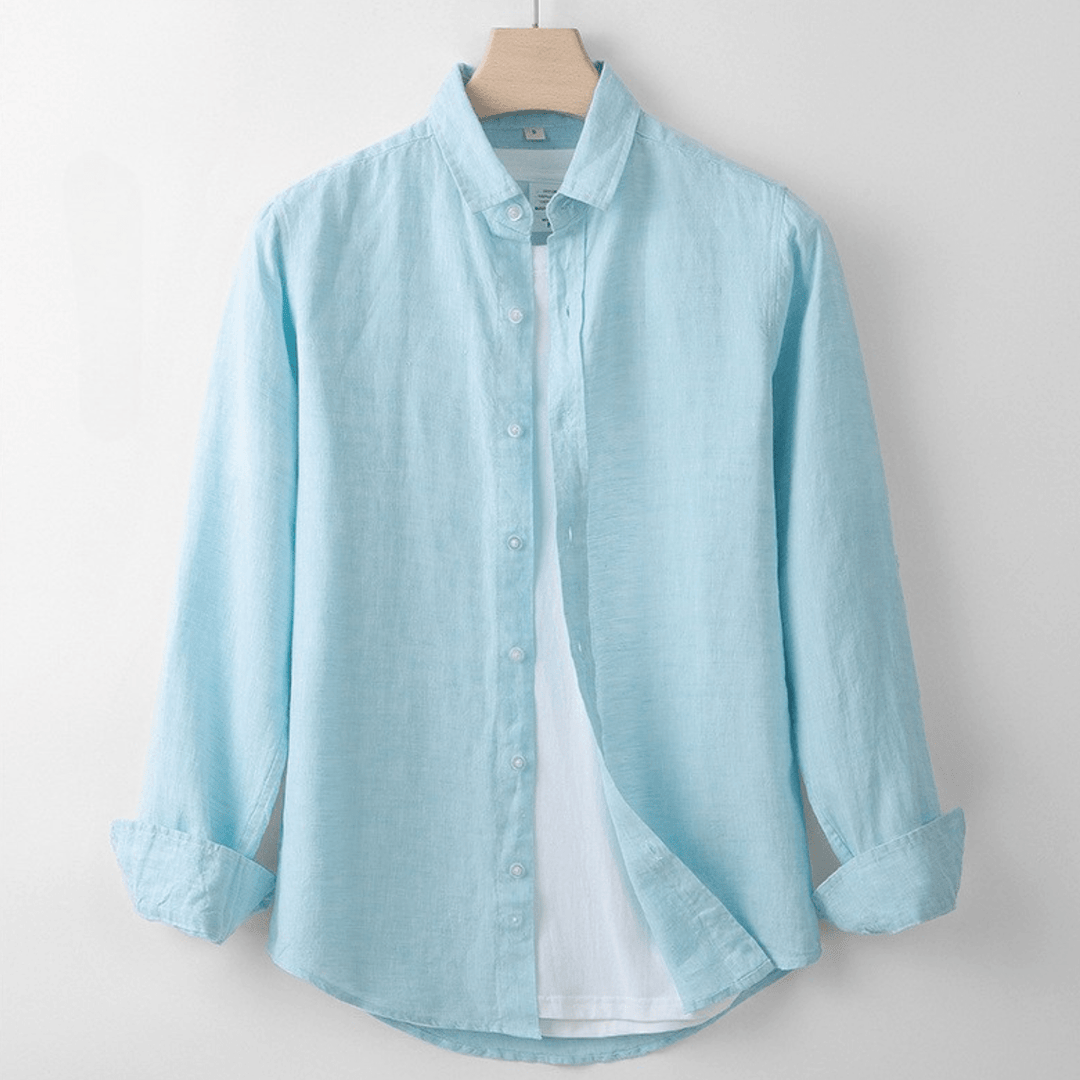 Levoire | Chemise En Lin Respirant Avec Patte De Boutonnage Frost Bleu
