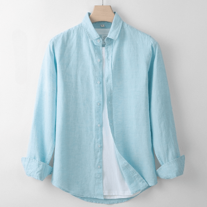 Levoire | Chemise En Lin Respirant Avec Patte De Boutonnage Frost Bleu