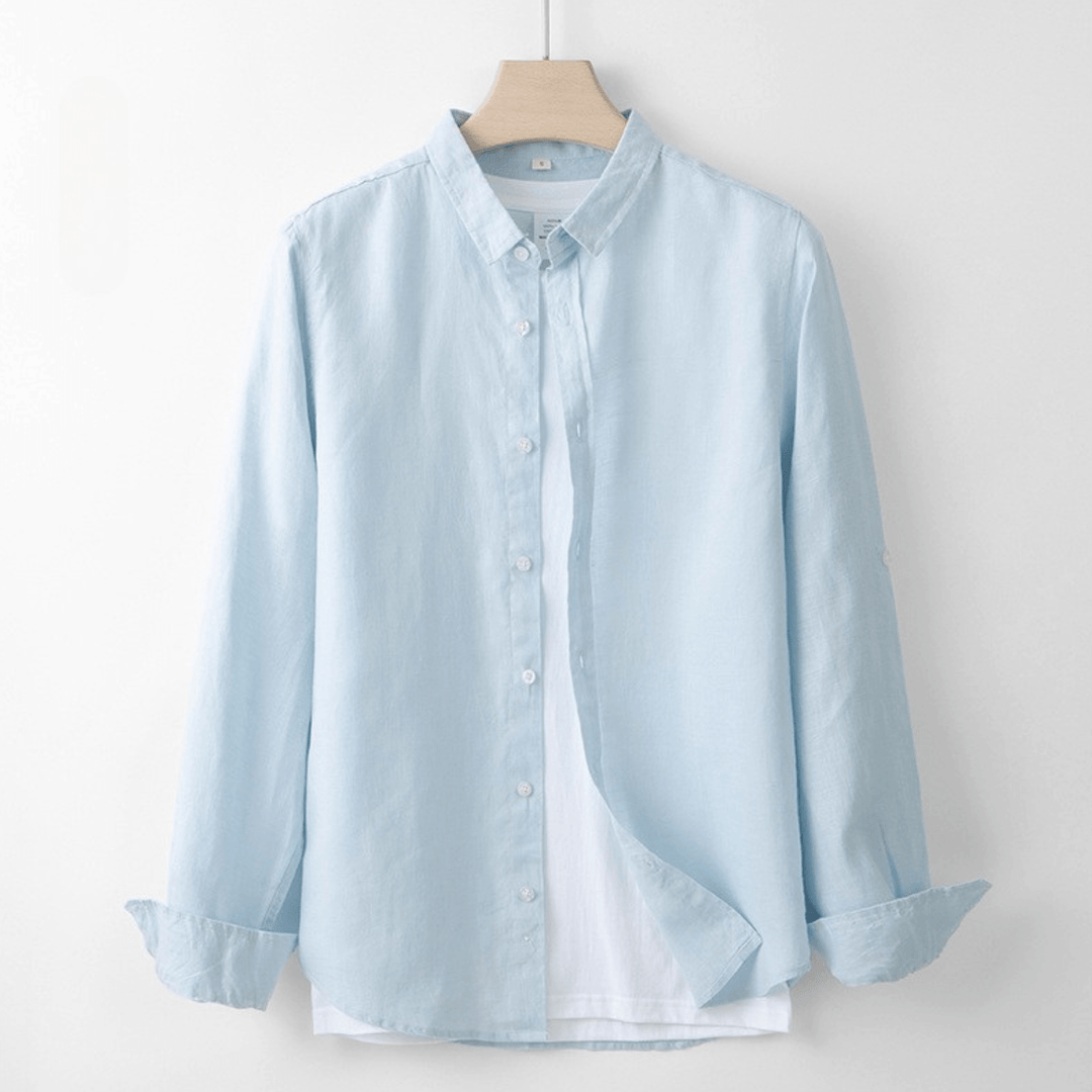 Levoire | Chemise En Lin Respirant Avec Patte De Boutonnage Perl Bleu