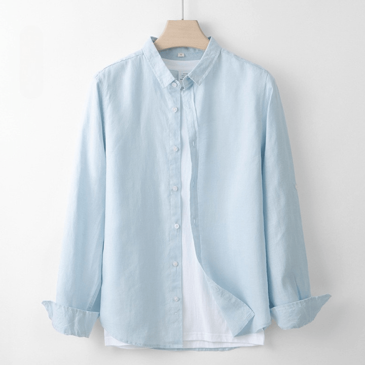 Levoire | Chemise En Lin Respirant Avec Patte De Boutonnage Perl Bleu