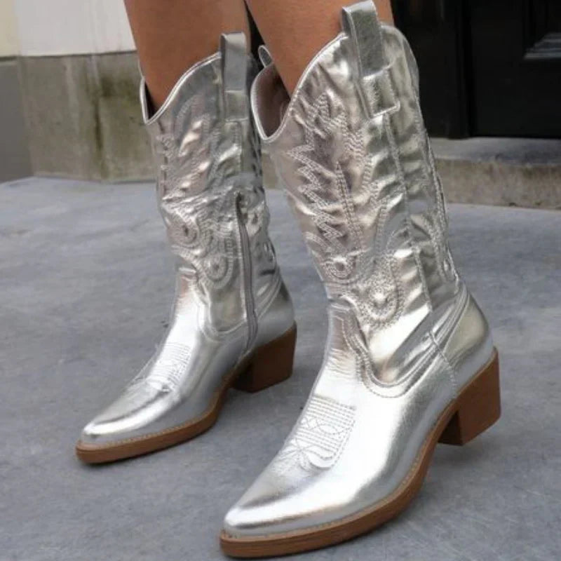 Levoire | Bottes Western Cowboys Métalliques Pour Femmes Argent