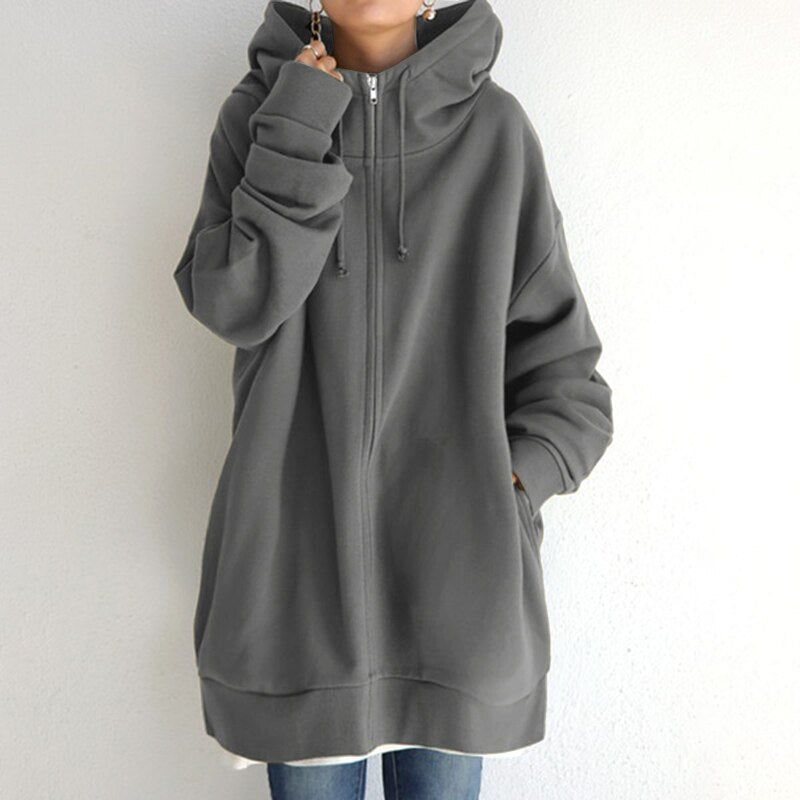 Levoire | Long zip-up hoodie with pockets Gris